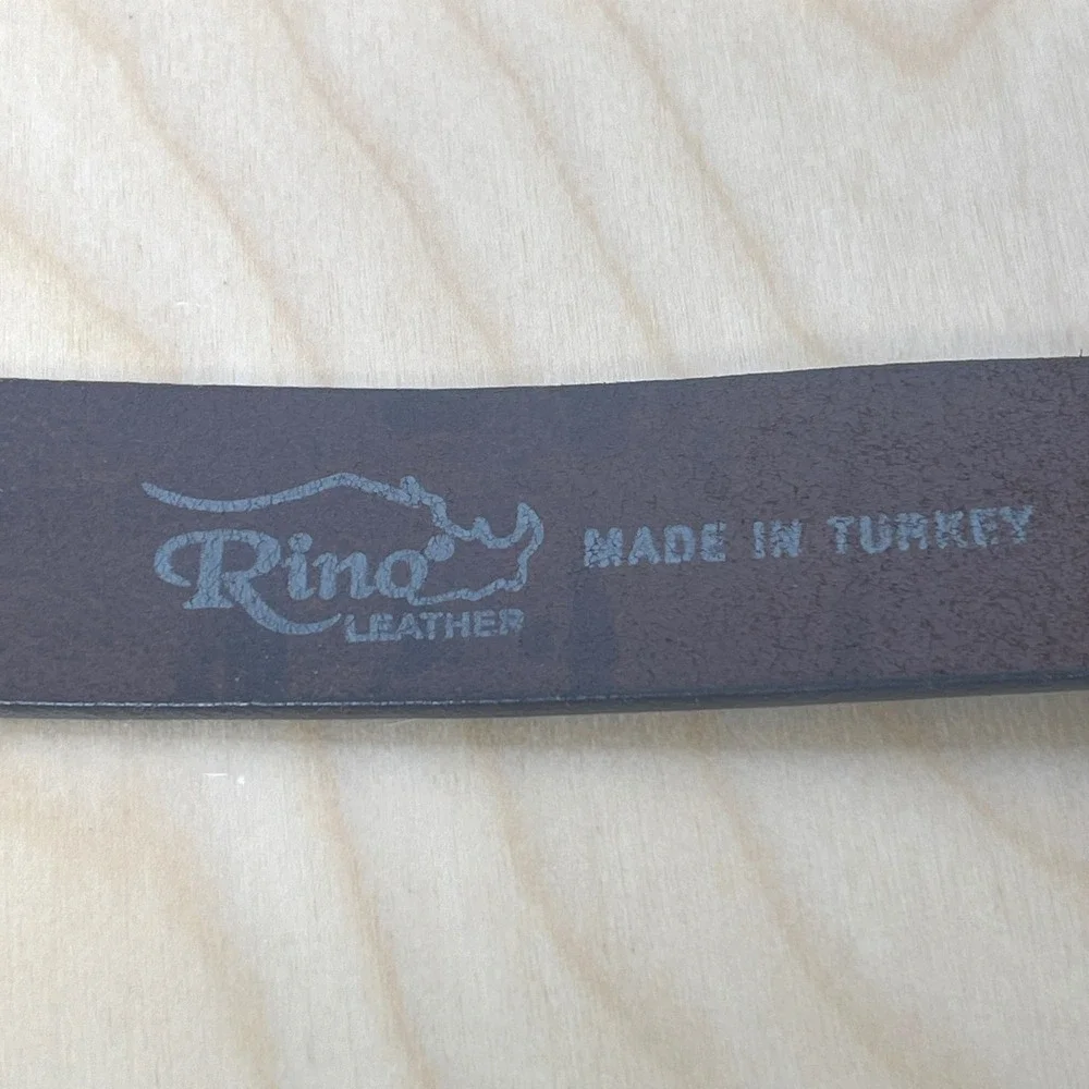 Mens Brown Leather Belt Silver Buckle Rina‎ Leather Made in Turkey Sz 46